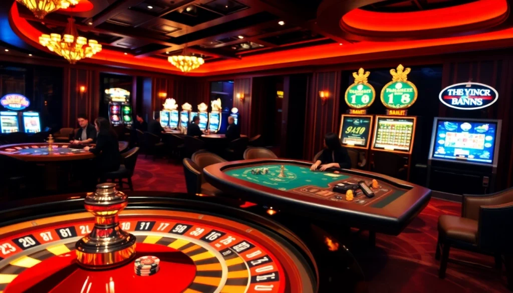 Experience the thrill of 79king.com with an upscale casino scene featuring a roulette wheel and engaged poker players.